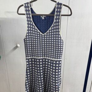 ZAC Zac Posen Navy and White Patterned Midi Dress